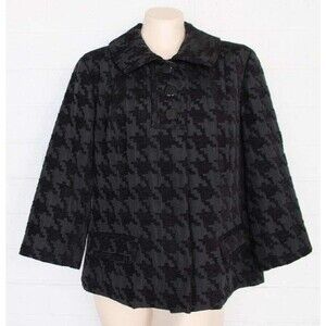 Chico's 2 L 12 14 Houndstooth Black Charcoal Flared Hem Lined Jacket